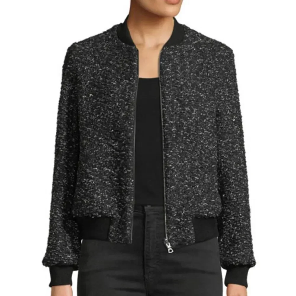 Alice + Olivia Lonnie Reversible Jacket Plaid Black White Size Small NEW